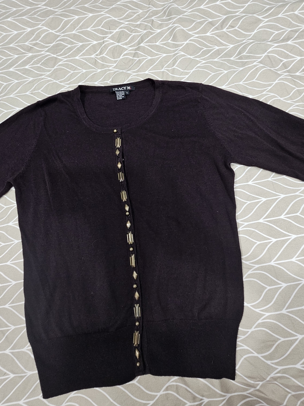 Tracy M Black Beaded Button-Up Cardigan